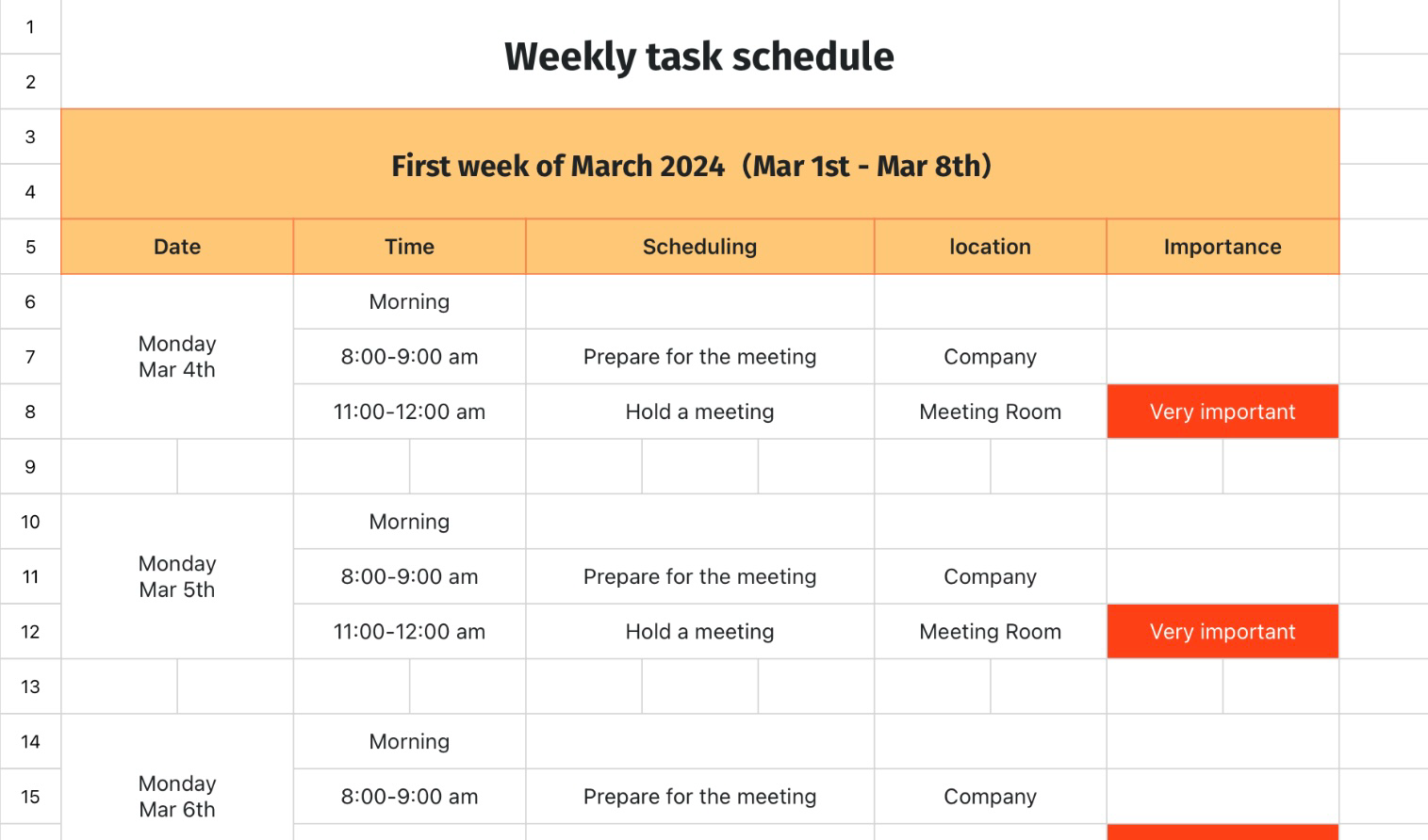 Weekly task schedule